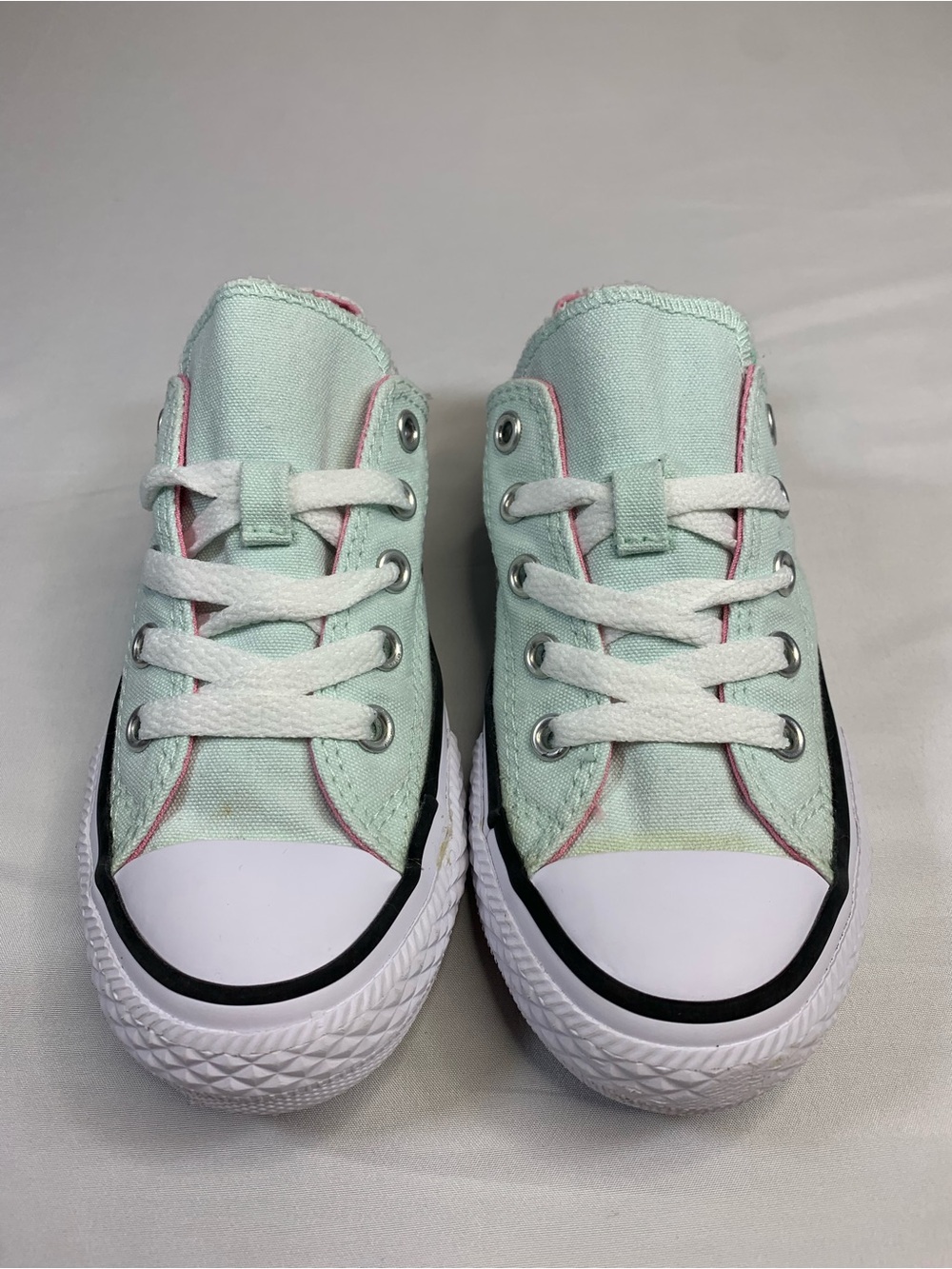 Kids Mint Canvas Low-Top Sneakers with Pink Trim